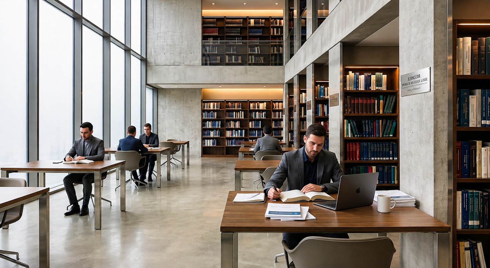 Specialists reviewing documentation in a reference library and governance centre